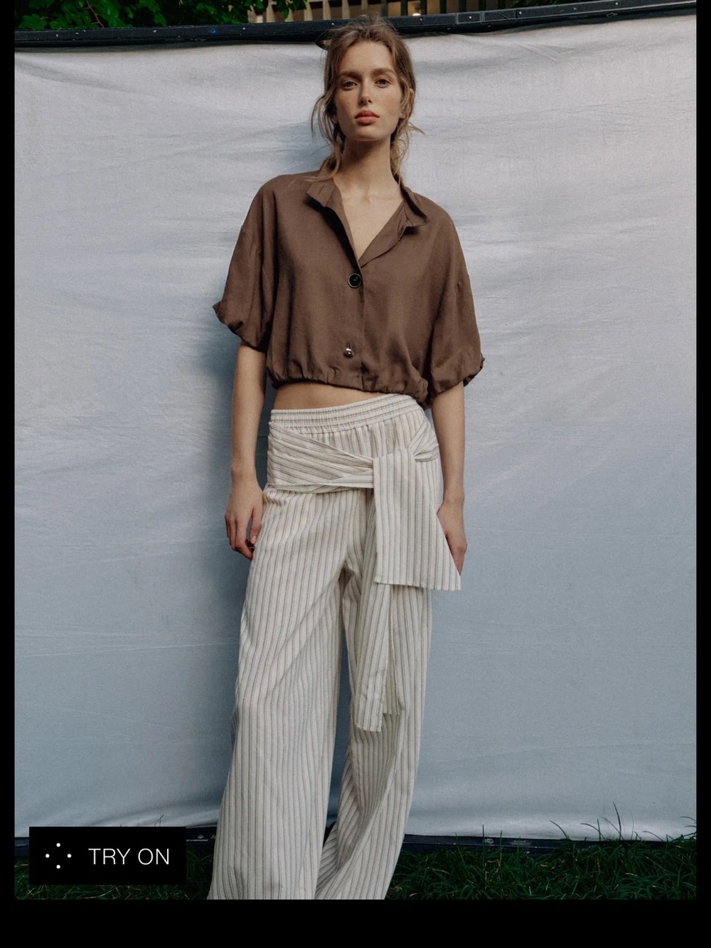 Zara Cropped Button-Front Brown Top